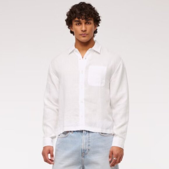 Abercrombie & Fitch Cropped Linen Button-Up Shirt Size M - Picture 1 of 11